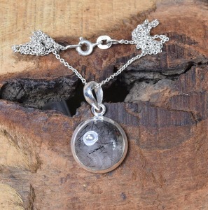 Forme ronde Designer Pendentif Cadeau Pour Elle À La Main Noir Rutile Mode Pendentif 925 En Argent Sterling Gemme Pendentif Bijoux - Product Image 4