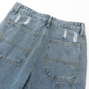 Pantalones vaqueros de mezclilla lavados pesados personalizados para hombre, tela elástica de Ajuste Recto, botón de tiro medio, Mosca, estilo clásico de cinco bolsillos, etiqueta personalizada - Product Image 4