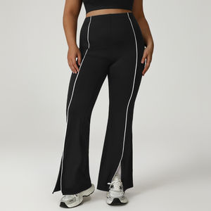Mujeres de talla grande de cintura alta levantamiento de glúteos Control de barriga pierna ancha Slim Fit Flare Fitness Leggings pantalones con dobladillo dividido - Product Image 4