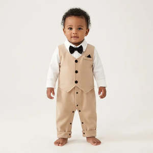Combinaison pour bébé 100% coton, formelle et décontractée, pour mariage, motif uni avec logo personnalisé - Product Image 2