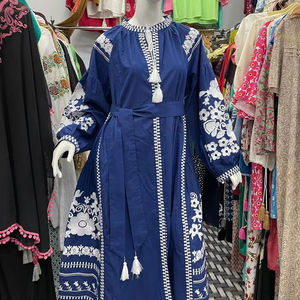 Vestido Maxi Vintage de Primavera 2025 para Mujer, Nuevo Diseño Abierto de Moda, Bordado, 100% Algodón, Manga Corta, Cintura Natural, Tejido Lavable - Product Image 1