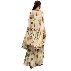 Blanc imprimé Georgette Crop Top Sharara Set avec Dupatta pour fête mariage Festive Summer Occasion Indian Wear - Product Image 3