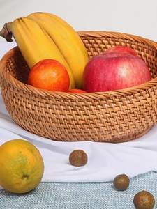 Plateau en rotin de bambou fait main plateau en rotin avec poignée tissé à la main rond haut mur plateaux de séparation des aliments multi-usages - Product Image 2