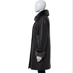 Manteau pour femme à bordure en fourrure, tissu en polyester, anti-rétrécissement, vêtement d'extérieur d'hiver, veste chaude, manteau long, vêtement de mode, usage décontracté - Product Image 3