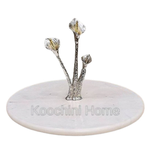 ที่วางเค้กฝาแก้วทำจากอลูมิเนียมพร้อมช้อนส้อมอุปกรณ์ตั้งเค้กรูปทรงใบไม้ชุบเงินคุณภาพสูง - Product Image 5