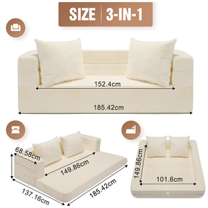 Sofá tipo PUF convertible 3 en 1, sofá <span class=keywords><strong>cama</strong></span> con suelo de piel sintética y 2 cojines para sala de estar, dormitorio, <span class=keywords><strong>cama</strong></span> para <span class=keywords><strong>perro</strong></span> - Product Image 2