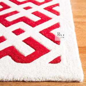 Tapis en laine fait main de haute qualité, taille personnalisée, design floral moderne de luxe, rouge et blanc, très durable, lavable, antidérapant, chambre à coucher - Product Image 2