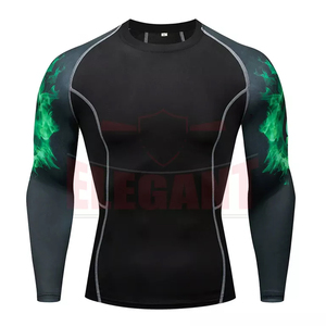 Excelente calidad hombres MMA BJJ compresión Rash Guard manga larga elegante equipo de entrenamiento deportivo logotipo personalizado transpirable Anti-UV - Product Image 1