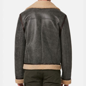 Chaqueta de piel de oveja suave para hombre con forro grueso de Sherpa prendas de vestir exteriores de cuero genuino adecuadas para clima frío y moda urbana - Product Image 6