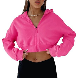 เสื้อครอปมีฮู้ดแขนยาวโอเวอร์ไซส์ของผู้หญิงเสื้อครอปมีฮู้ดสีฟ้าเสื้อครอปมีฮู้ดกีฬาสั้น - Product Image 6