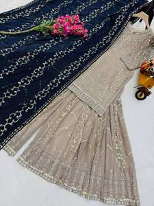 Dupatta de seda Georgette de imitación cómoda de último diseñador para fiestas indias pakistaníes trabajo de hilo de bordado pesado indio - Product Image 5