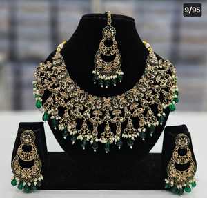 Conjunto de joyería nupcial de lujo de fabricante indio, collar étnico tradicional, pendientes y Mangtika, conjunto para mujer, diseño de moda - Product Image 4
