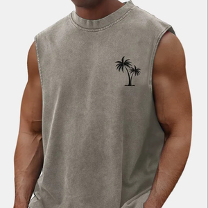 Camiseta sin Mangas para Hombre de Alta Calidad, Color Gris Claro, Lavado Ácido, Diseño Personalizado, Transpirable, Talla Grande, para Gimnasio, de Bearfit - Product Image 1