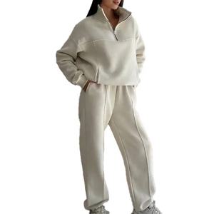 ชุดวอร์มทรงโอเวอร์ไซส์สำหรับผู้หญิงชุดออกกำลังกายแขนยาวมีฮู้ดและมีซิปครึ่งแขน - Product Image 5