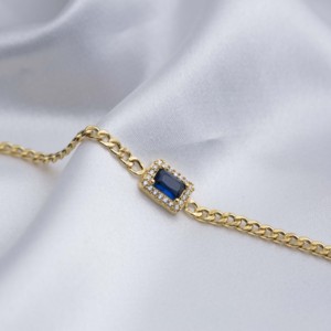 Pulsera de Plata de Ley 925 con Zafiro Corte Baguette en Forma Rectangular y Circonita Cúbica, Joyería Fina - Product Image 2