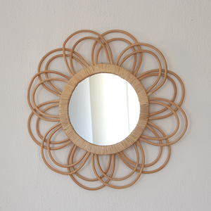 Wholesale Double Layer <b>Flower</b> Rattan <b>Mirror</b> Natural Beige Handmade Wall Art Decor Boho Vintage Style For Home Decoration Supply - Product Image 6
