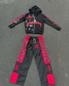 Ensemble sweat à capuche et pantalon de survêtement délavés à l'acide de haute qualité survêtement vintage survêtement personnalisé pile de sueur pantalon évasé costume pour hommes - Product Image 4