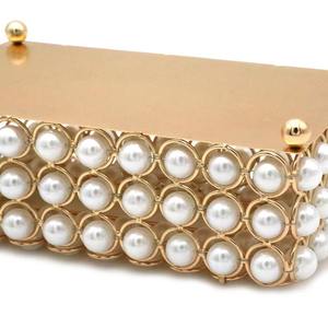 Boîte de rangement pour mouchoirs en tissu moderne, luxueuse, écologique, tendance, en métal doré et perles blanches - Product Image 5