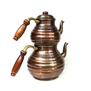 Poêle turque en cuivre martelé à la main, bouilloire à thé en tranches, service à thé couleur OXIDE - Product Image 2