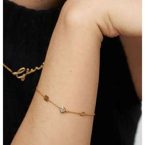 Milkkye 18K Gold Plated 925 Sterling Silver Inez <b>Initial</b> Zircon Heart Diamond-Shaped Fine Charm <b>Bracelet</b> - Product Image 6