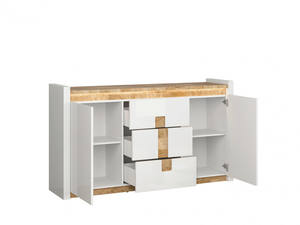 Buffet de rangement Parritha blanc brillant en bois massif avec <span class=keywords><strong>2</strong></span> portes, <span class=keywords><strong>3</strong></span> tiroirs et lumières LED. - Product Image 4