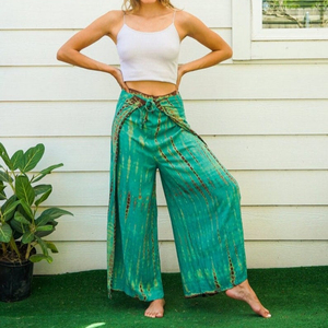 Vente chaude femmes Tie Dye Imprimer Palazzo Flare Pantalon Taille Haute Lâche Longue Jambe Large Maxi Pantalon Tissé Motifs Décoration - Product Image 1