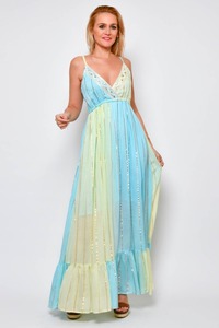 Summer Hot Collection V Neck Long Lurex Tie Dye Maxi Dress Pour Femmes Party And Resort Wear Beach High Fashion Long Girls Dress - Product Image 2