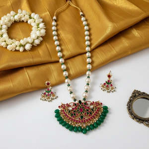 Ensemble de bijoux fins Tribales Tales Jaipuri, collier pendentif Kundan Pearl Mala - Product Image 2
