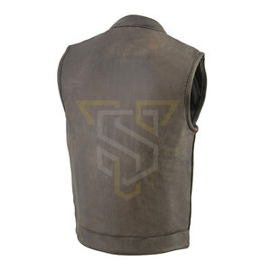 Gilet de motard en cuir sans manches de qualité supérieure pour hommes, vêtements d'extérieur d'hiver de couleur unie, personnalisable, style de rue mandarin, respirant - Product Image 6
