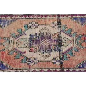 Vintage Turkish Rug, 2.6x5.3 ft Rug, <b>Red</b> Striped <b>Wool</b> Rug - Product Image 4