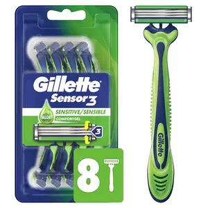 Gillette Sensor3 duyarlı erkek tek kullanımlık jiletler-4 paket | Üçlü bıçak sistemi, gelişmiş yağlama, hassas cilt bakımı