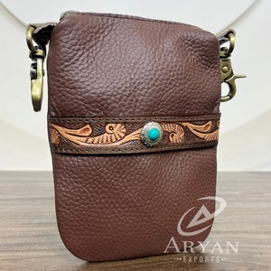 Riñonera de cuero para montar en motocicleta con herramientas manuales, riñonera de estilo occidental para mujer, piedra turquesa para riñoneras, teléfonos móviles - Product Image 1