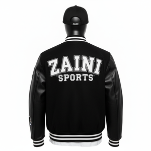 High Quality Wool Varsity <b>Jacket</b> With <b>Black</b> Leather Sleeves Embroidery Chenille Patche Custom Logo Design Varsity <b>Jacket</b> for <b>Men</b> - Product Image 2