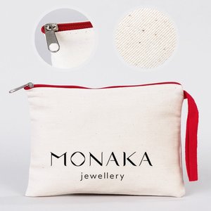 Pochette cosmétique en coton rouge à fermeture éclair, grande trousse de maquillage de voyage, personnalisable, style anglais, poignée souple, douceur, 8x6 pouces - Product Image 3