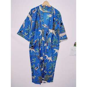 Kimono de algodón 100% hecho a mano para mujer, albornoz de verano de estilo indio, bata larga, ropa de dormir para primavera, descanso en la playa - Product Image 1