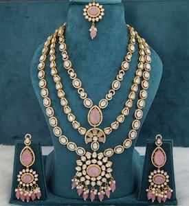 Moissanite Polki Brass and Doublet Stone <b>Necklace</b> <b>Set</b> With Maang Tikka Long Rani Haar <b>Bridal</b> <b>Set</b> Ideal For Weddings, Party Wear - Product Image 5