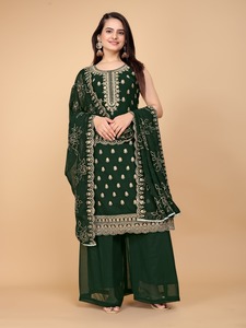 Dernière Collection Faux Georgette Avec Zari Et Paillettes Zari Work Salwar Costume Fabricant De L'Inde - Product Image 2