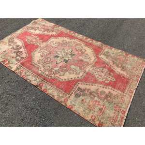 Vintage Turkish Rug, 4.3x7.1 ft Rug, <b>Red</b> Floral <b>Wool</b> Rug - Product Image 2