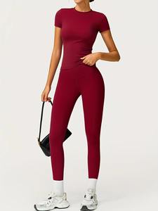 Nouveaux vêtements de sport pour femmes en deux pièces, vêtements de yoga, couleur unie, taille élastique, tissu léger et extensible - Product Image 5