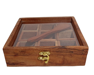 Spice Box with 9 Containers with 1 Spoon in Sheesham Wooden Spice Box Set for Kitchen Masala Spice Boxes Masala Daani Namak etc