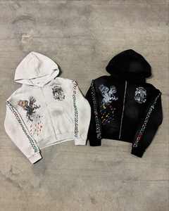 Venta al por mayor Unisex Vintage estampado gráfico Sun Faded multicolor ácido lavado Sudadera con capucha personalizado pesado 100% algodón Rhinestone - Product Image 1