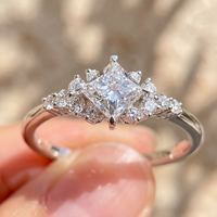 Bague de mariage en argent 925 de luxe léger français, sertie de diamants, pour femme, 1ct 2ct, avec moissanite carrée taille princesse étincelante