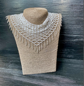 Trendy Silvery-white Netted Bead Scarf Fringe Necklace. Detachable Seed Bead Collar <b>Choker</b> Necklace Fringe Beaded Bandana - Product Image 2