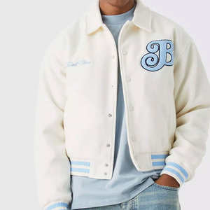 Wholesale Men's BOXY Varsity Jacket Custom Logo Embroidery Coated Woolen <b>Fabric</b> Solid Stand Winter Sports Loose Baseball Jacket - Product Image 5