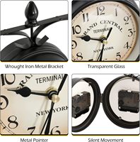 Horloge murale vintage à double face, analogique à quartz, 4,7 pouces, style rétro, station de train, en fer forgé brun