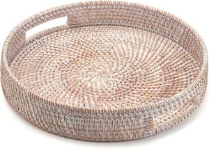Bandeja de servicio de ratán tejido con tono marrón suave, perfecta para picnics al aire libre, alojamiento en interiores u organización decorativa - Product Image 6