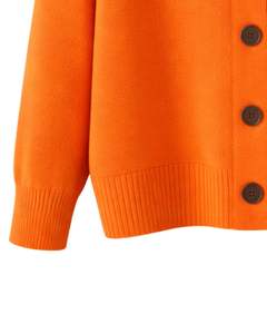 Women Orange Button Front Knit <b>Cardigan</b> Sweater Long Sleeve Soft Casual Winter Top <b>With</b> Polo Collar For Ladies Fashion Wear - Product Image 6