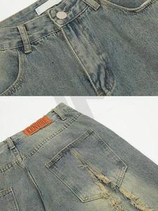 Men 100% Cotton 13oz Gray Denim Pants Distressed High <b>Waist</b> Straight Fit Casual Lightweight Fashion <b>Jeans</b> Wholesale OEM 2025 - Product Image 3