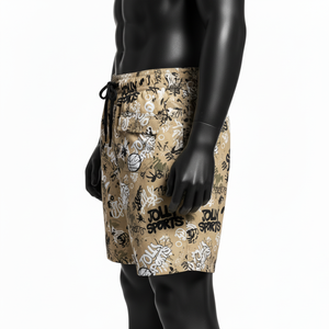 Shorts de bain pour homme en microfibre polyester premium 150 GSM, imprimé graffiti kaki, séchage rapide, vêtements de plage, logo personnalisé - Product Image 5