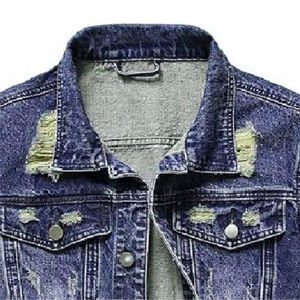 Chaleco vaquero con capucha para hombre, chaqueta vaquera clásica informal, rasgada, ajustada, estilo distress - Product Image 3